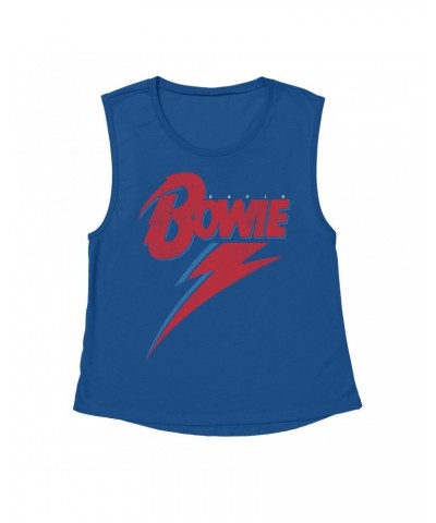 David Bowie Ladies' Muscle Tank Top | Contemporary Lightning Bolt Logo Distressed Shirt $15.16 Shirts