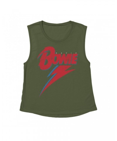 David Bowie Ladies' Muscle Tank Top | Contemporary Lightning Bolt Logo Distressed Shirt $15.16 Shirts