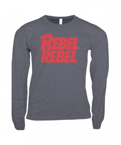 David Bowie Long Sleeve Shirt | Rebel Rebel Logo Distressed Shirt $12.28 Shirts