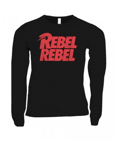 David Bowie Long Sleeve Shirt | Rebel Rebel Logo Distressed Shirt $12.28 Shirts