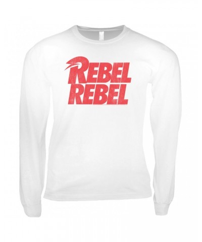 David Bowie Long Sleeve Shirt | Rebel Rebel Logo Distressed Shirt $12.28 Shirts