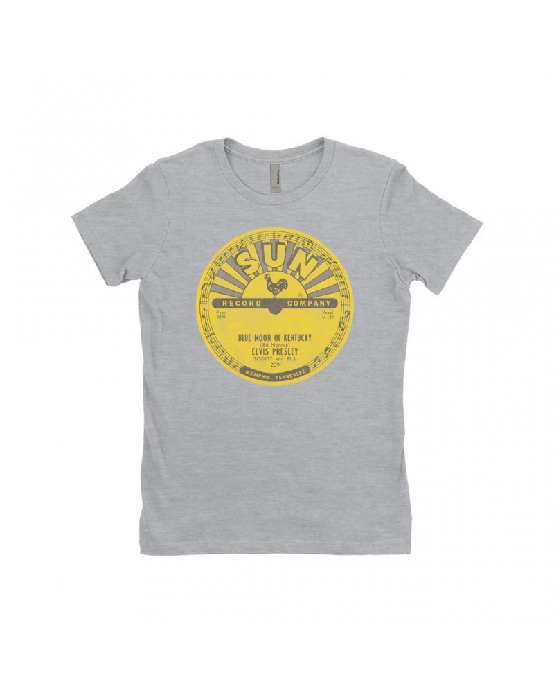 Elvis Presley Ladies' Boyfriend T-Shirt | Blue Moon Of Kentucky Record Label Distressed Shirt $11.73 Shirts