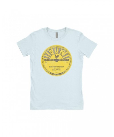 Elvis Presley Ladies' Boyfriend T-Shirt | Blue Moon Of Kentucky Record Label Distressed Shirt $11.73 Shirts