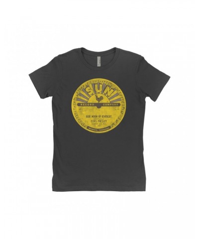 Elvis Presley Ladies' Boyfriend T-Shirt | Blue Moon Of Kentucky Record Label Distressed Shirt $11.73 Shirts