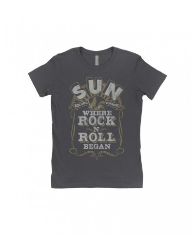 Sun Records Ladies' Boyfriend T-Shirt | Where Rock n Roll Began Filigree Design Distressed Shirt $9.23 Shirts