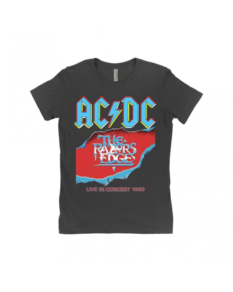 AC/DC Ladies' Boyfriend T-Shirt | Bold Primary Color Razors Edge Cover Design Shirt $12.48 Shirts