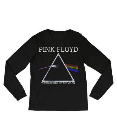 Pink Floyd Long Sleeve Shirt | Classic The Dark Side Of The Moon Logo Distressed Shirt $12.28 Shirts