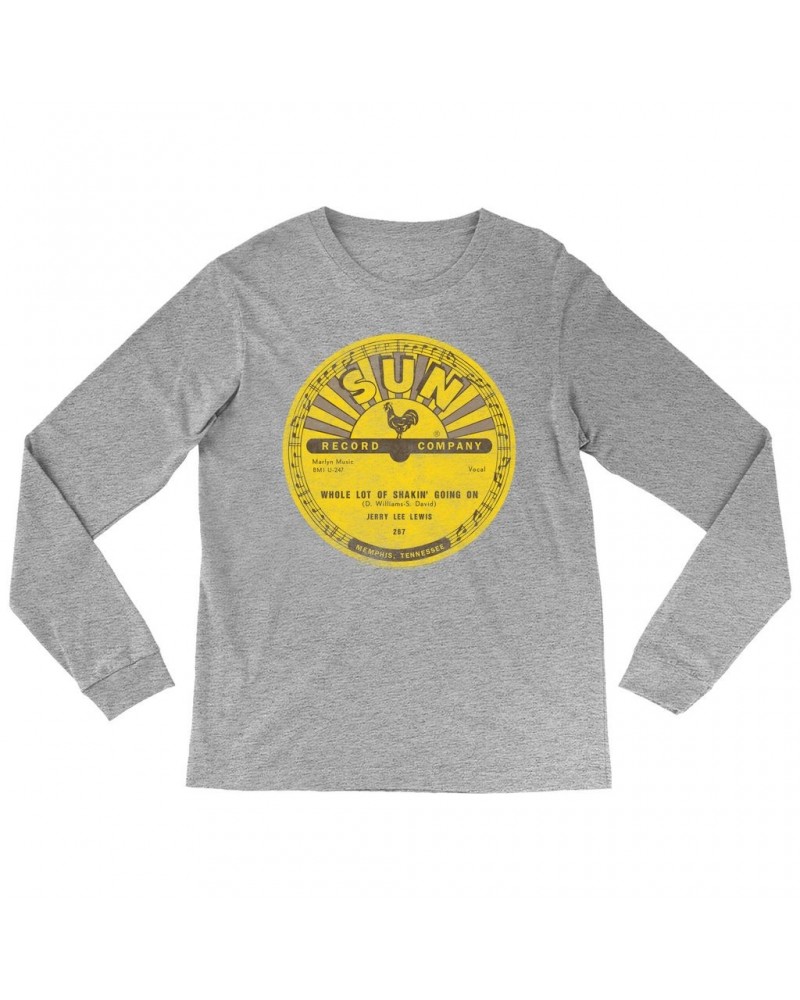 Jerry Lee Lewis Long Sleeve Shirt | Whole Lotta Shakin' Going On Record Label Distressed Shirt $10.48 Shirts