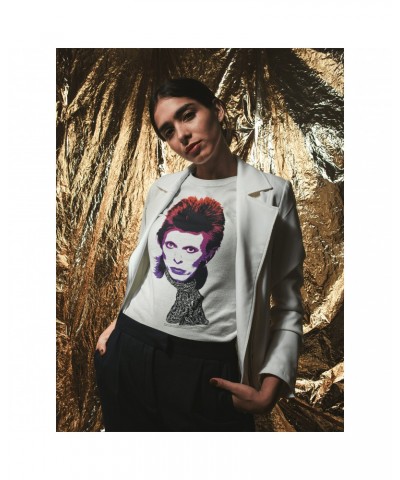 David Bowie Ladies' Boyfriend T-Shirt | Rainbow Sketch Shirt $8.23 Shirts