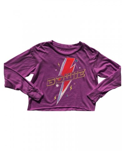 David Bowie Bowie Berry Bolt Graphic Not Quite Girls Crop LS Tee $20.70 Shirts