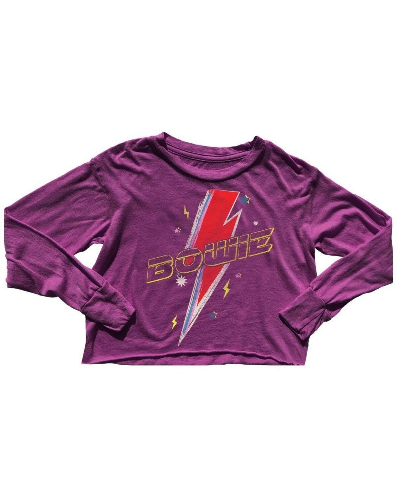 David Bowie Bowie Berry Bolt Graphic Not Quite Girls Crop LS Tee $20.70 Shirts