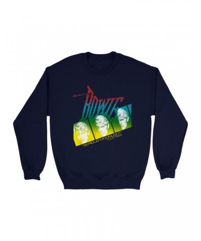 David Bowie Sweatshirt | Rainbow Ombre Serious Moonlight Concert Distressed Sweatshirt $12.58 Sweatshirts