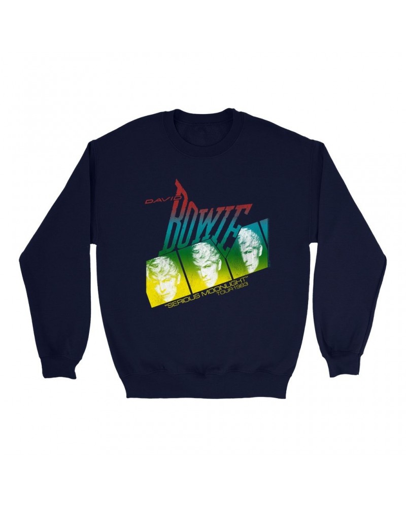 David Bowie Sweatshirt | Rainbow Ombre Serious Moonlight Concert Distressed Sweatshirt $12.58 Sweatshirts