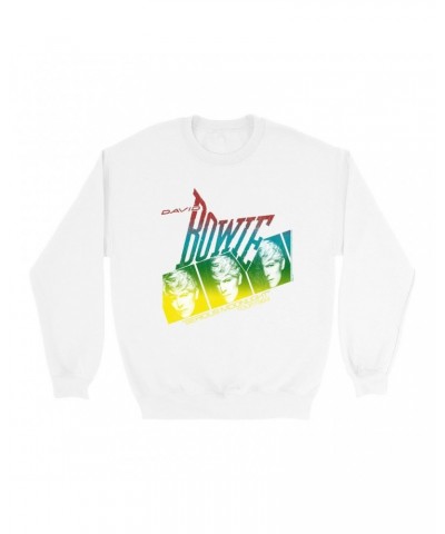 David Bowie Sweatshirt | Rainbow Ombre Serious Moonlight Concert Distressed Sweatshirt $12.58 Sweatshirts