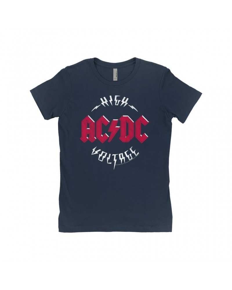 AC/DC Ladies' Boyfriend T-Shirt | High Voltage Red Logo Distressed Shirt $8.48 Shirts