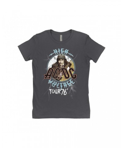 AC/DC Ladies' Boyfriend T-Shirt | High Voltage '76 Tour Angus Young Image Distressed Shirt $10.23 Shirts