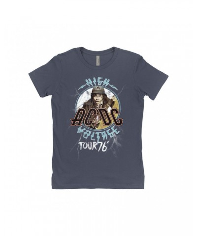 AC/DC Ladies' Boyfriend T-Shirt | High Voltage '76 Tour Angus Young Image Distressed Shirt $10.23 Shirts