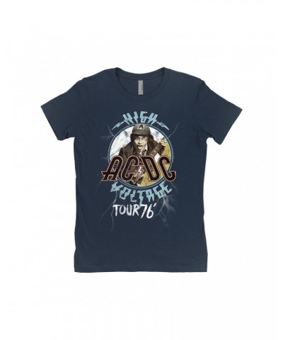 AC/DC Ladies' Boyfriend T-Shirt | High Voltage '76 Tour Angus Young Image Distressed Shirt $10.23 Shirts