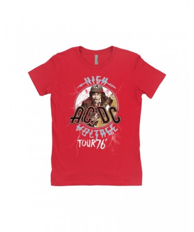 AC/DC Ladies' Boyfriend T-Shirt | High Voltage '76 Tour Angus Young Image Distressed Shirt $10.23 Shirts