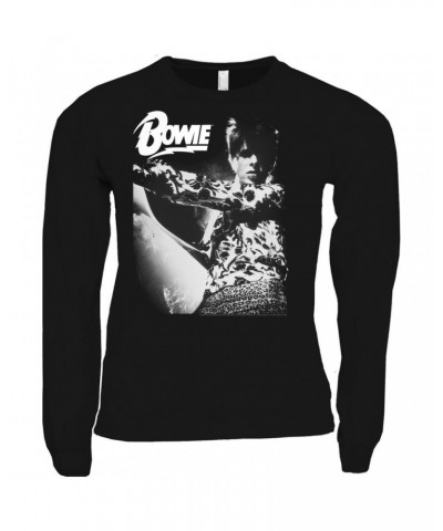 David Bowie Long Sleeve Shirt | Bowie Logo And Photo In White Shirt $9.58 Shirts