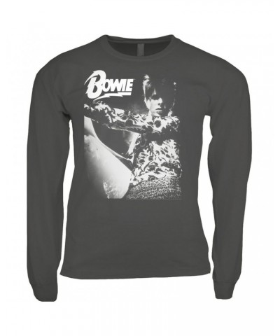 David Bowie Long Sleeve Shirt | Bowie Logo And Photo In White Shirt $9.58 Shirts