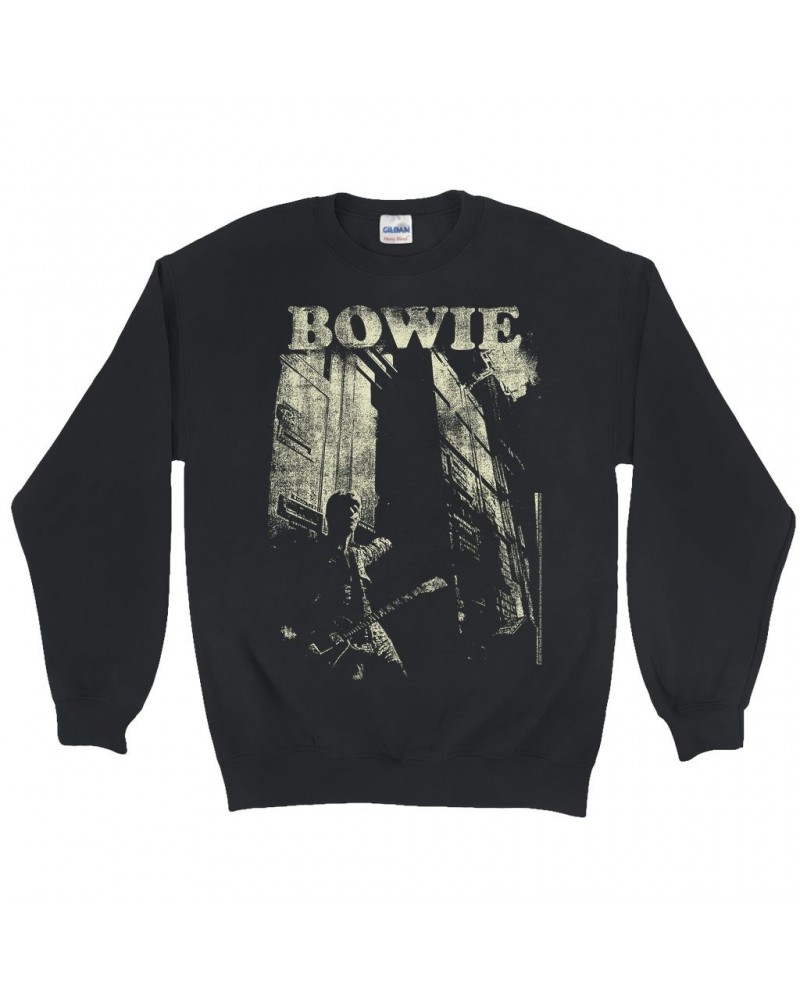 David Bowie Sweatshirt | With Guitar Distressed Sweatshirt $10.49 Sweatshirts